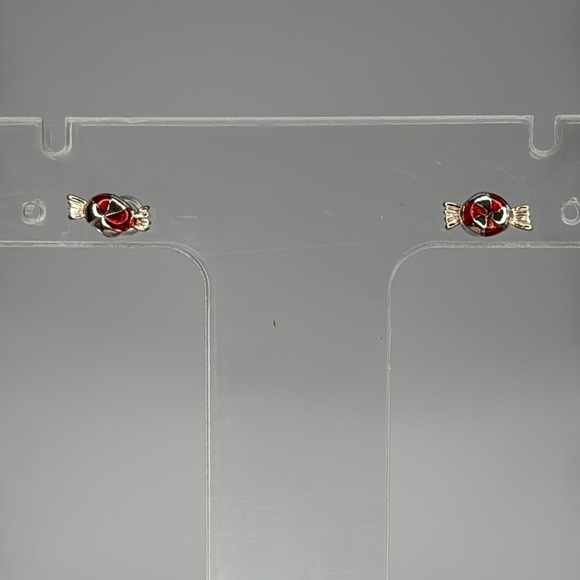 Red and Silver Stud Earrings with Classic Design - Picture 1 of 5